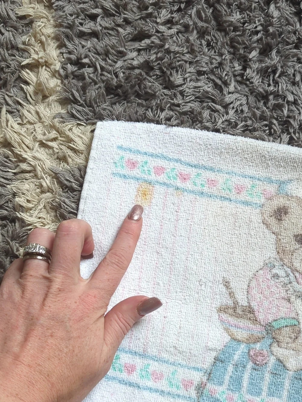 Cute Vintage Grannycore Teddy Bear Kitchen Towel Pink and Teal With Hearts